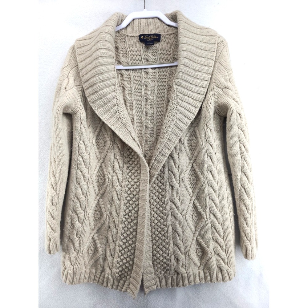 Brooks Brothers Cardigan Women XL Cable Knit SaxXon Wool Shawl Collar No Belt